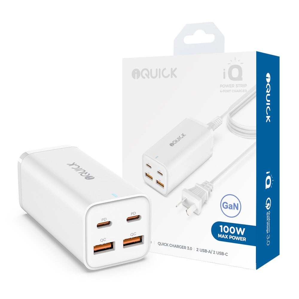 iQuick 100W 2USB-A 2USB-C 4-Port Charger Power Strip-White