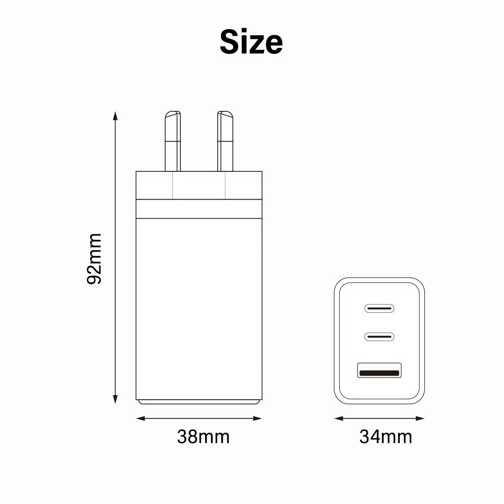 iQuick 65W USB-C Dual Ports Charging Adapter-White