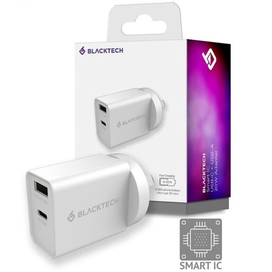 BLACKTECH USB-C USB-A 20W PD QC Charger With Smart IC - SAA Approved