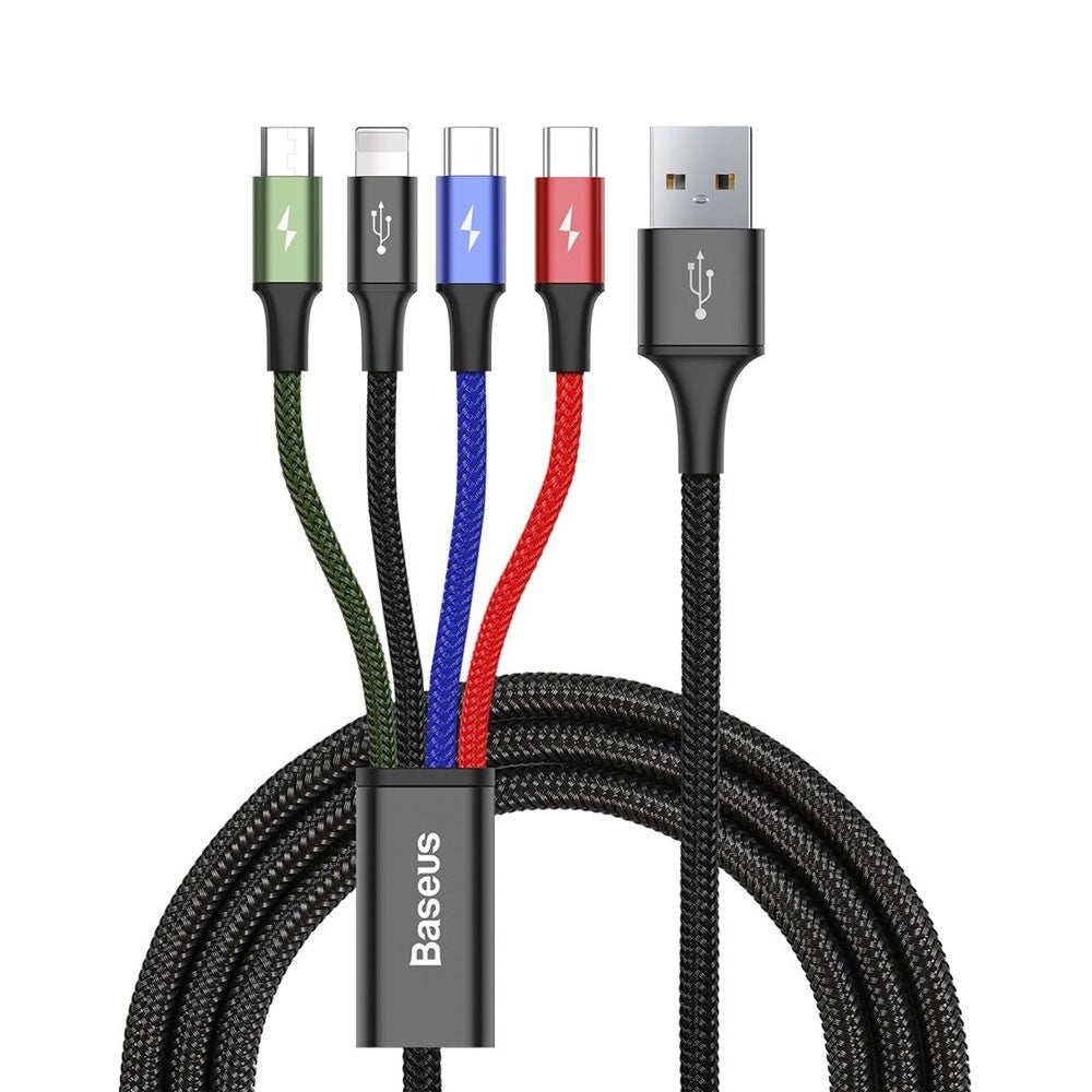 Baseus 4 in 1 Nylon Braided Cable (Lightning / 2 x Type-C / Micro USB) 3.5A 1.2m (CA1T4-B01)-Black